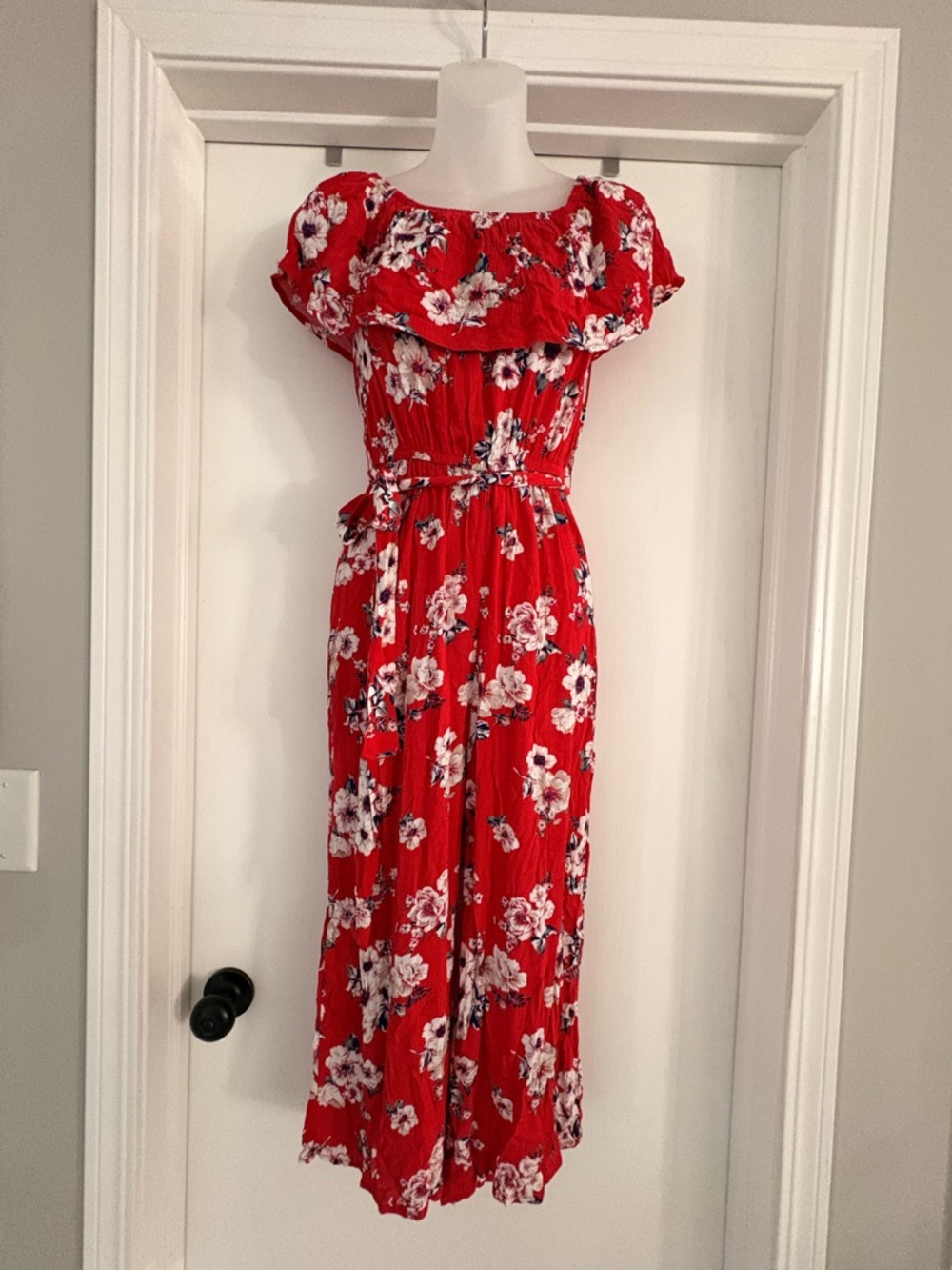 Miami Red Floral Off-the-Shoulder Jumpsuit Size S